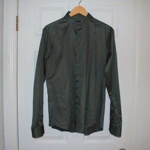 Emporio Armani Long Sleeve Button Shirt, Green, Mens, Large (41/16)